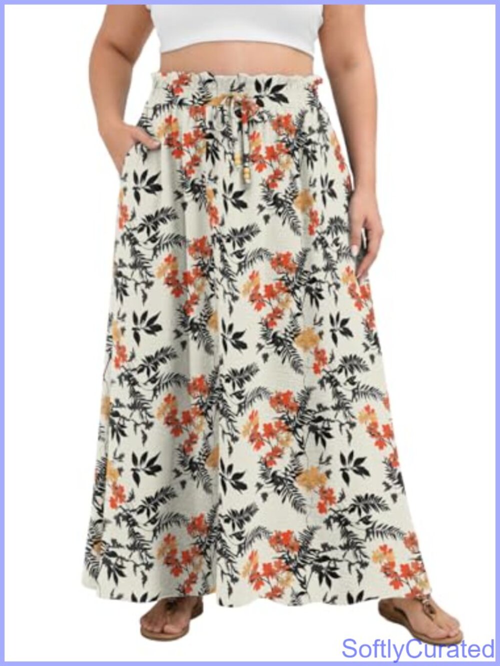 Plus Size Maxi Skirt A-Line Flowy High Rise Boho Summer Side Pockets